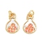 Brass Enamel Charms, with Shell and Jump Ring, Gourd Charm, Real 18K Gold Plated, 13x8.5x2mm, Hole: 2.2mm