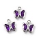 Glass Charms, Butterfly, with Brass Findings, Long-Lasting Plated, Platinum, Indigo, 8.5x7x2mm, Hole: 1mm