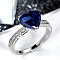 Brass Micro Pave Cubic Zirconia Finger Rings for Women, Heart, Platinum, Medium Blue, US Size 7(17.3mm)