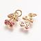 Brass Micro Pave Grade AAA Cubic Zirconia Charms, Cherry, Cadmium Free & Nickel Free & Lead Free, Real 18K Gold Plated, 10x7x2mm, Hole: 2.5mm