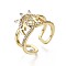 Brass Micro Pave Clear Cubic Zirconia Cuff Rings, Open Rings, Mother's Day Gifts, Nickel Free, Word Mom, Real 16K Gold Plated, Inner Diameter: 17mm