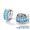 Cute Square Candy Brass Cubic Zirconia Hoop Earrings, Fashionable Versatile Accessories, Golden, Blue, 7x14mm