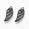 304 Stainless Steel Pendants, Wings with Heart, Gunmetal, 20x8x2.5mm, Hole: 1.6mm