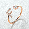 Brass Micro Pave Cubic Zirconia Cuff Rings for Women, Open Rings, Rose Gold, Letter F, Inner Diameter: 16~19mm