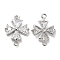 Brass Connector Charms, Cadmium Free & Nickel Free & Lead Free, Clover Links with Crystal Glass Rhinestone, Platinum, 17x13x4mm, Hole: 1.4mm