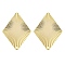 Brass Stud Earrings Findings, Rhombus, Real 18K Gold Plated, 25.5x19mm, Hole: 1.2mm, Pin: 11.5x0.8mm