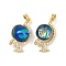 Brass Micro Pave Cubic Zirconia Pendants, Cadmium Free & Lead Free, Globe Charms, with Resin Beads, Real 18K Gold Plated, 22x13x9mm, Hole: 4.5x2.5mm