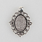 Tibetan Style Alloy Pendant Cabochon Settings, Cadmium Free & Lead Free, Oval, Antique Silver, Tray: 13x18mm, 33x24x2mm, Hole: 4mm, about 340pcs/kg
