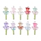 Glass Predants, Flower with Butterfly, with 304 Stainless Steel Flat Head Pins and Seed Beads, Mixed Colors, Stainless Steel Color, 33.5x15x6mm, Hole: 2.5mm