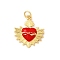 Brass Enamel Pendants, with Jump Ring, Cadmium Free & Lead Free, Real 16K Gold Plated, Heart Charms, Red, 20.5x18x3.5mm, Hole: 3.4mm