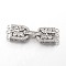 Brass Micro Pave Cubic Zirconia Fold Over Clasps, Lead Free & Nickel Free, Platinum, 34x10x4mm, Hole: 1mm