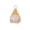 Natural Rose Quartz Pendants, Teardrop Charms with Iron Findings, Golden, 21.5x13mm, Hole: 2mm