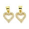 Rack Plating Brass Micro Pave Clear Cubic Zirconia Pendant, Cadmium Free & Lead Free, Long-Lasting Plated, Heart, Real 18K Gold Plated, 12x10x2mm, Hole: 5x3.5mm