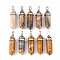 Natural Crazy Agate Pointed Pendants, with Platinum Tone Brass Findings, Bullet, 39.5x12x11.5mm, Hole: 4.5x2.8mm