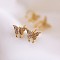 Butterfly Brass Micro Pave Clear Cubic Zirconia Cuff Earrings, Golden, 12x9mm
