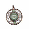 Retro Hollow Natural Aventurine Pendants, Flat Round Pendants, with Red Copper Metal Finding , 36x33mm