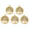 304 Stainless Steel Pendants, Laser Cut, Oval with Tree of Life, Golden, 15.5x14x1mm, Hole: 1.2mm