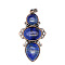 Retro Natural Lapis Lazuli Pendants, Bees Pendants, with Red Copper Metal Finding, 47x24mm