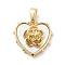 Brass Pave Natural Shell Pendants, Heart with Flower Charms, Real 18K Gold Plated, 17x17x5.5mm, Hole: 5x2mm