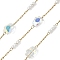304 Stainless Steel Cable Chains, Penguin, with Glass & ABS Imitation Pearl, Ion Plating(IP), Real 18K Gold Plated, Soldered, with Spool, Champagne Gold, 8x6x4.5mm, about 32.81 Feet(10m)/Roll