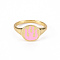Alloy Enamel Wide Band Rings, Cadmium Free & Lead Free, Light Gold, Oval with Flame, Pearl Pink, US Size 6 3/4(17.1mm)