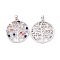 Brass Micro Pave Cubic Zirconia Pendants, Cadmium Free & Lead Free, Flat Round & Tree Charms, Platinum, 24.5x22x3mm, Hole: 2.5x5mm