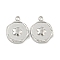 Non-Tarnish 304 Stainless Steel Pendants, Flat Round with Flower Charm, Stainless Steel Color, 16x13x3mm, Hole: 1.8mm
