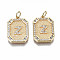 Brass Micro Pave Clear Cubic Zirconia Pendants, Nickel Free, Real 18K Gold Plated, Rounded Rectangle with Word, Letter.Z, 19x14x2.5mm, Jump Ring: 5x0.7mm, 3mm inner diameter