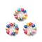 Natural Wood Round Beads Pendants, with Silver Copper Wire Wrapped, Ring with Star Charm, Dyed, Colorful, 27.5~29x22~23x5.5~6mm, Hole: 4mm