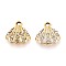 Alloy Rhinestone Pendants, UV Plating, Shell Shape, Light Gold, 15x14.2x3.5~4mm, Hole: 2mm