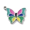 304 Stainless Steel Pendants, with Enamel, Butterfly Charm, Stainless Steel Color, 13x16x1.5mm, Hole: 1.4mm