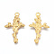 Ion Plating(IP) 201 Stainless Steel Pendants, Cross with Flower, Real 18K Gold Plated, 30x18.5x1.5mm, Hole: 1.8mm