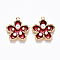 Brass Enamel Pendants, with ABS Plastic Imitation Pearl, Nickel Free, Flower, Real 18K Gold Plated, FireBrick, 16.5x15.5x4mm, Hole: 1mm