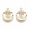 Brass Micro Pave Clear Cubic Zirconia Pendants, with Freshwater Shell, Nickel Free, Star with Moon, Real 18K Gold Plated, 15x11.5x2.5mm, Hole: 1mm