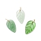 3Pcs Handmade Lampwork Pendants, Leaf, with Iron, with Jump Ring, Golden, 17~17.5x10~10.5x3~3.5mm, Hole: 4.6mm