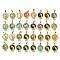 Natural & Synthetic Mixed Gemstone Flat Round Shaped Brass Pendants, Rack Plating, Cadmium Free & Lead Free, Golden, Mixed Dyed and Undyed, 29.5x21.5x9.5~11mm, Hole: 7.5x4.5mm