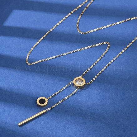 304 нержавеющая сталь кристалл стразы плоский круглый кулон y ожерелья NJEW-V001-03G-1