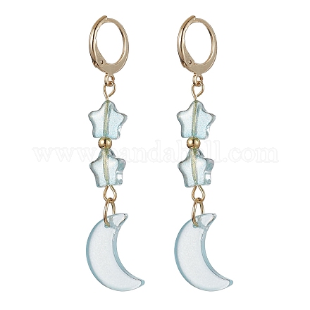 Серьги-подвески из стекла с подвеской в виде луны и звезд EJEW-JE05605-02-1