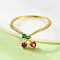 Brass Micro Pave Cubic Zirconia Finger Rings, Cherry, Golden, 9.5mm, Inner Diameter: 18mm