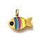 304 Stainless Steel Enamel Charms, with Jump Ring, Real 18K Gold Plated, Ion Plating(IP), Fish, 8x12.5x1.5mm, Hole: 2.5mm