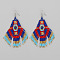 Handmade Chinese Style Glass Seed Beads Hexagon Pattern Tassel Dangle Earrings, Platinum, Azure, 80x45mm