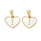 304 Stainless Steel Pave Natural White Shell Heart with Initial Slice Pendants, Ion Plating(IP), Golden, Letter I, 14x16x2mm, Hole: 4.5x3mm