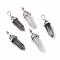 Natural Grey Quartz Pointed Pendants, Faceted, with Platinum Tone Brass Findings, Lead free & Cadmium Free, Bullet, 27~30x9~10x7~8mm, Hole: 4x3mm