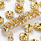 Brass Rhinestone Spacer Beads, Grade B, Wavy Edge, Rondelle, Golden, Crystal, 8x3.8mm, Hole: 1.5mm
