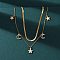 304 Stainless Steel Moon Star Tassel Double Layer Necklaces, with Resin Imitation Shell, Ion Plating(IP), Real 18K Gold Plated, 16.73 inch(42.5cm)