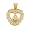 Brass Micro Pave Cubic Zirconia Pendants, Cadmium Free & Lead Free, Religion, Heart, Real 18K Gold Plated, 18.5x17.5x2.5mm, Hole: 4.5x3.5mm