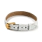 Leather Textured Bracelet Straps Slide Wristbands for Slide Charms, with Ion Plating(IP) Golden 304 Stainless Steel Buckles, White, 23.2x1~1.25x0.5cm