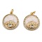 Brass Micro Pave Clear Cubic Zirconia Pendants, Long-Lasting Plated, with Jump Rings & Enamel, Flat Round with Eye, Real 18K Gold Plated, 18x16x2.7mm, Hole: 3.2mm