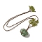 Natural Green Fluorite Braided Bead Pendant Necklacess, with Peridot Chips, Wax Rope Pouch Adjustable Necklaces, 27.24~29.84 inch(69.2~75.8cm)