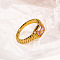 304 Stainless Steel Pave Cubic Zirconia Finger Rings for Women, Rectangle, Real 18K Gold Plated, Faceted, Pink, Inner Diameter: 19mm